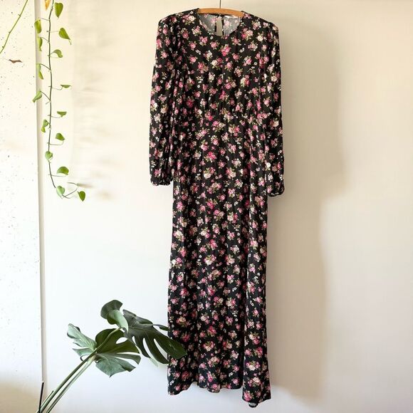 NWT.‎ Zara Black Floral Print Midi Dress. Size S - Picture 3 of 7